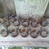 Set of 10 brown glasses and a carafe made in Belgium