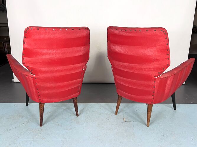 Paire de fauteuils rouges. Italie des années 1950