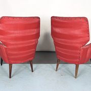 Mid-century modern pair of red armchairs. italy 1950s