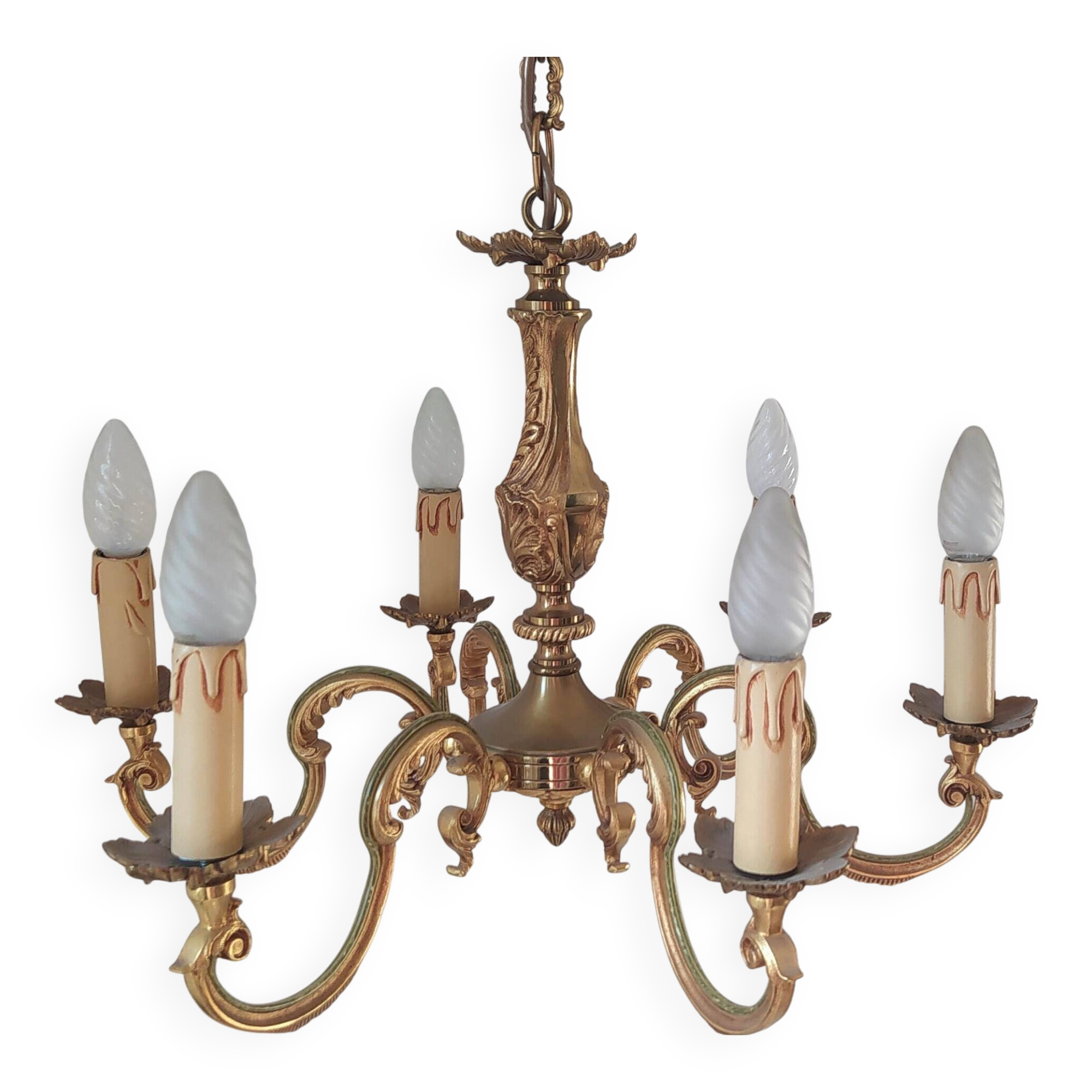 Genuine bronze lustre Lucien Gau Paris 6 lights 1960s