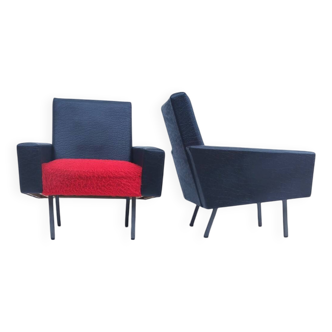 Fauteuil retro en Skaï noir et rouge (1)
