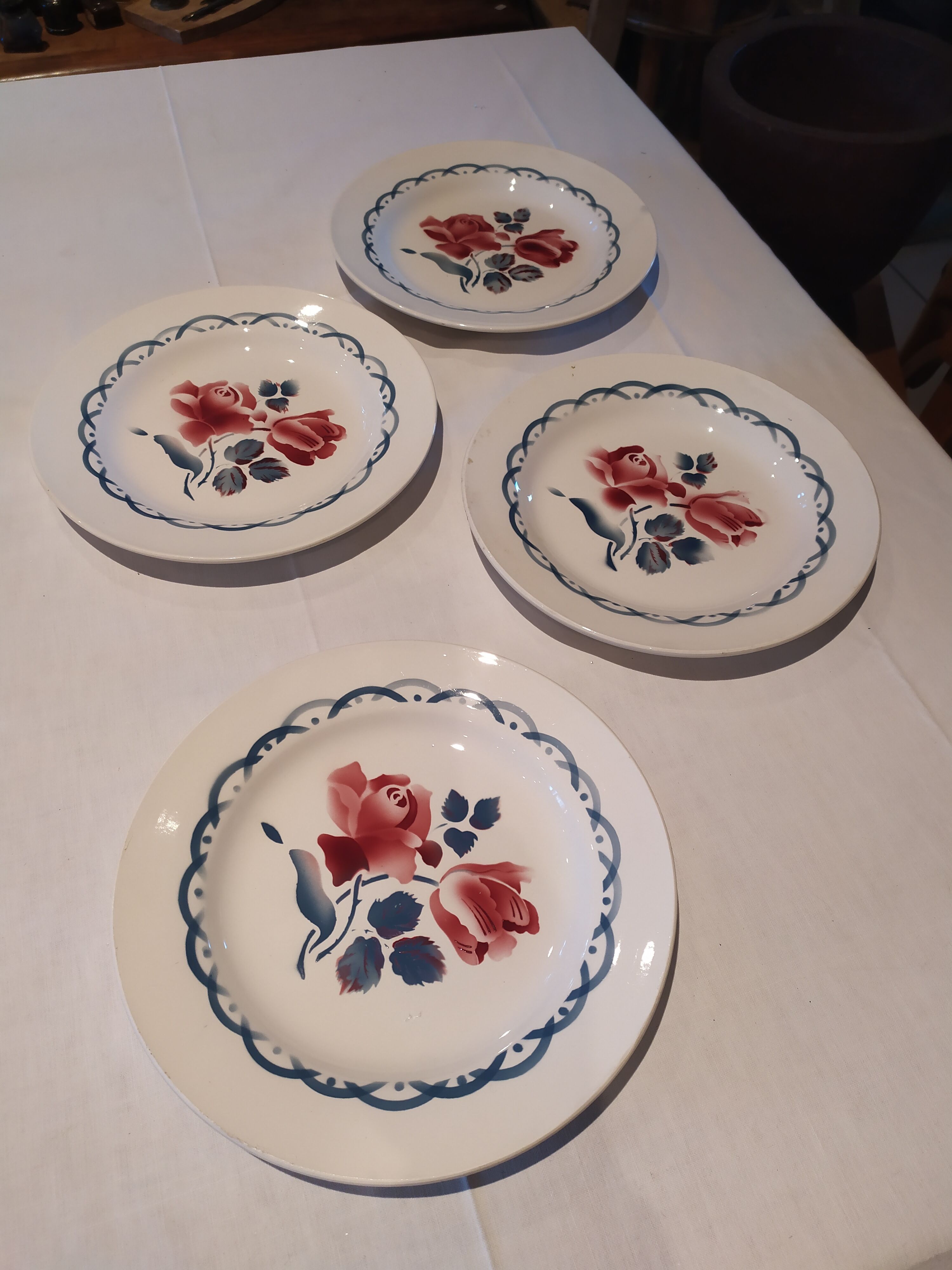 Flat earthenware plates by Digoin Sarreguemines