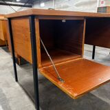 Vintage wooden desk with black steel frame