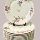 Set of 12 flat plates flowered porcelain