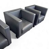 4 x Black Leather Poltrona Frau Moji Armchairs / sofa by Shigeru Uchida
