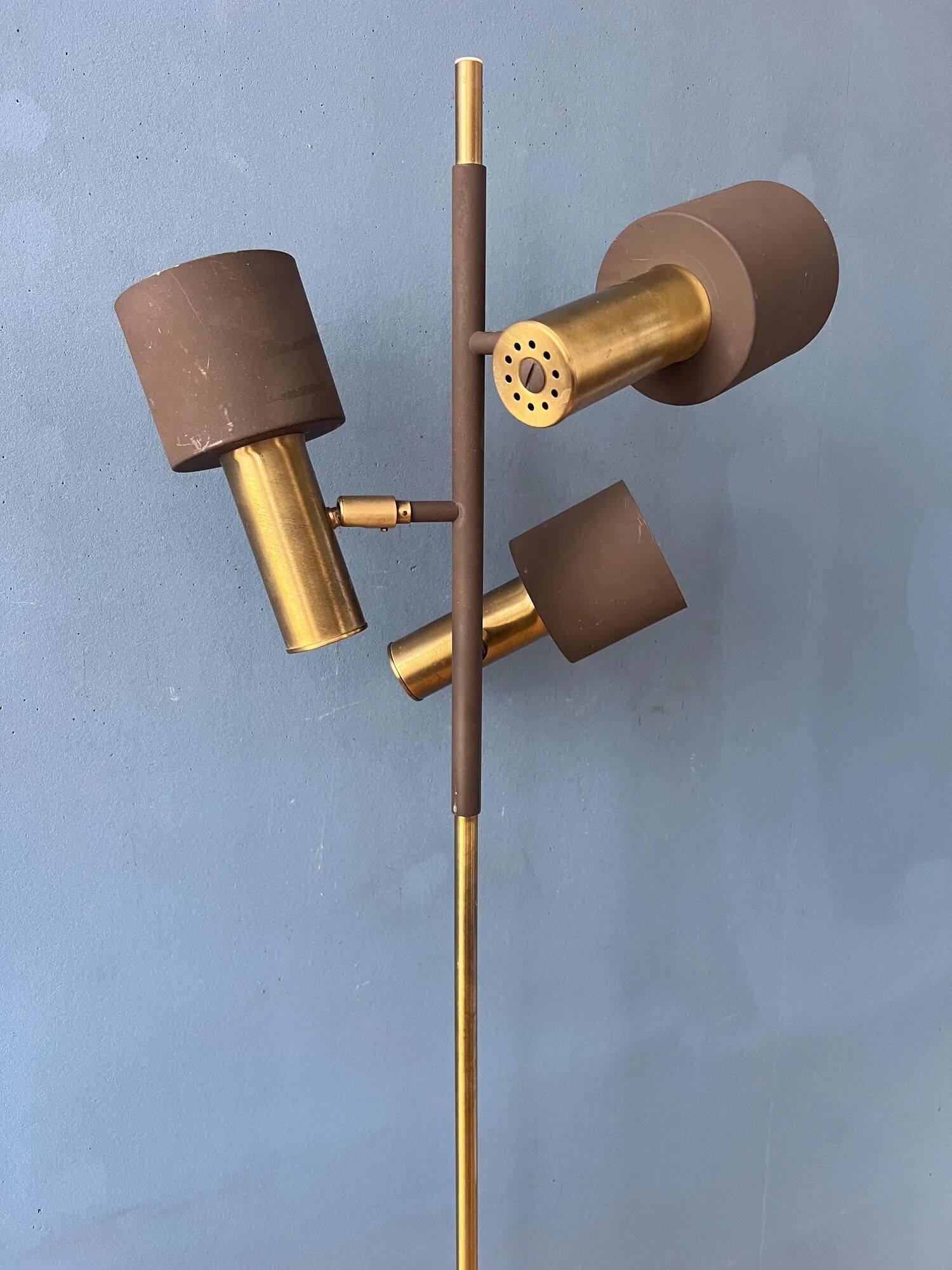 Vintage Dijkstra Space Age floor lamp, brown and chrome floor light