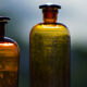 4 old apothecary bottles / amber glass pharmacy in perfect condition dated before 1960