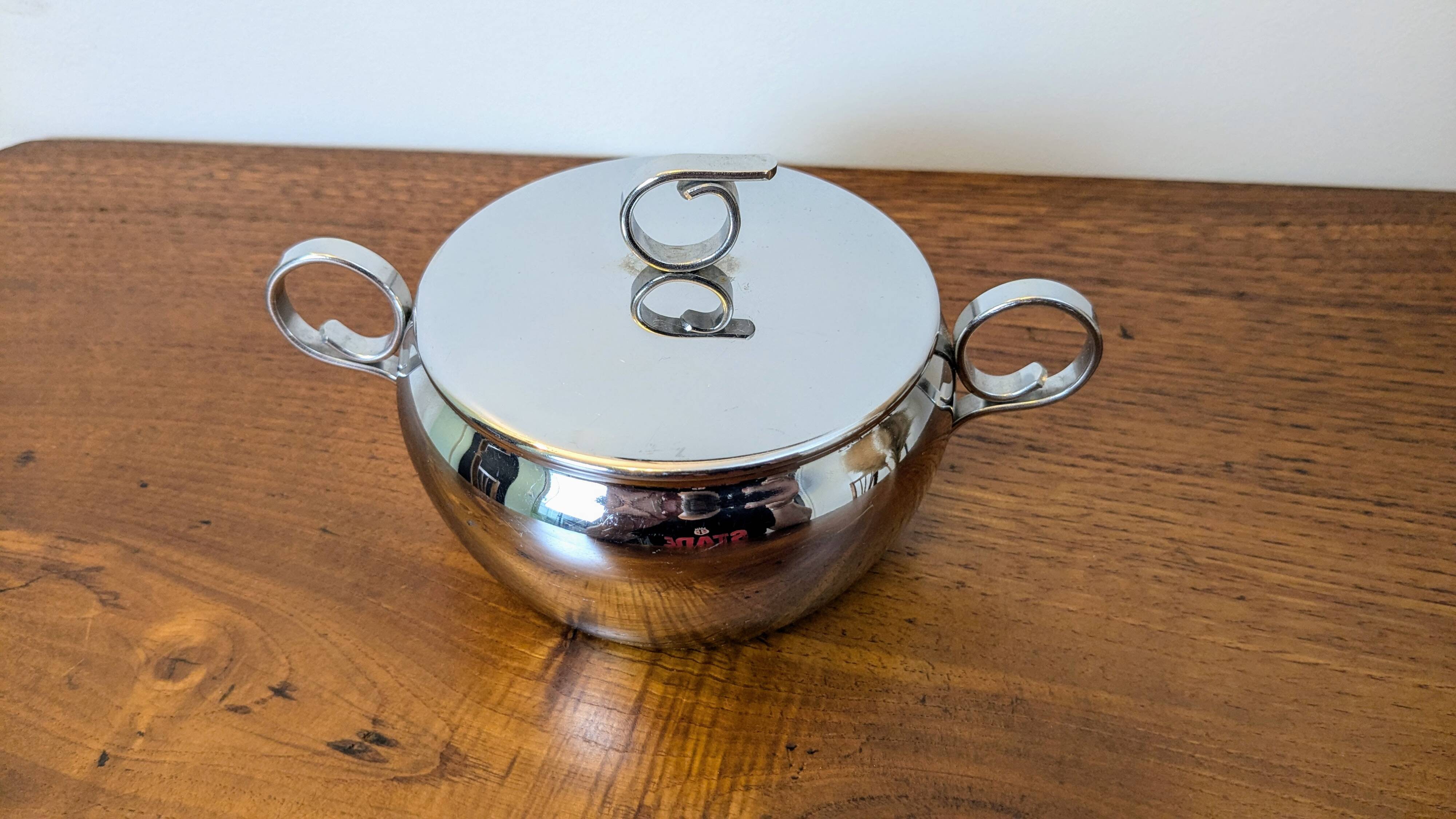 Antique stainless steel sugar bowl by Remy Letang