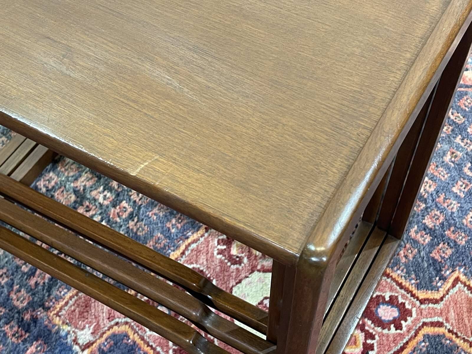 Set of 3 English teak nesting tables from the 1970s
