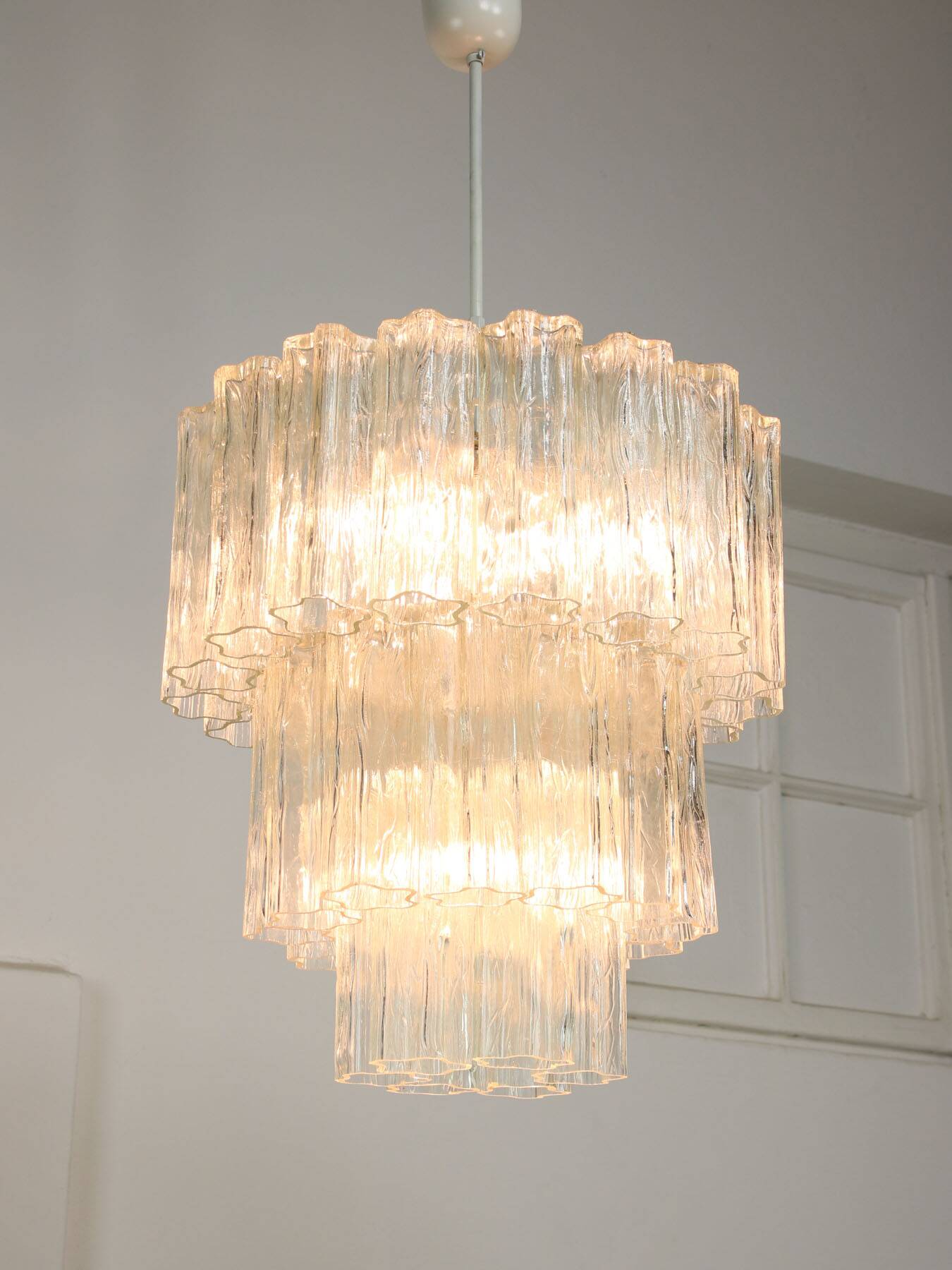 Large Mid-century Italian Glass Cascade Chandelier