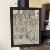 Original drawing of Rouen Cathedral in pencil by Auguste Drouot