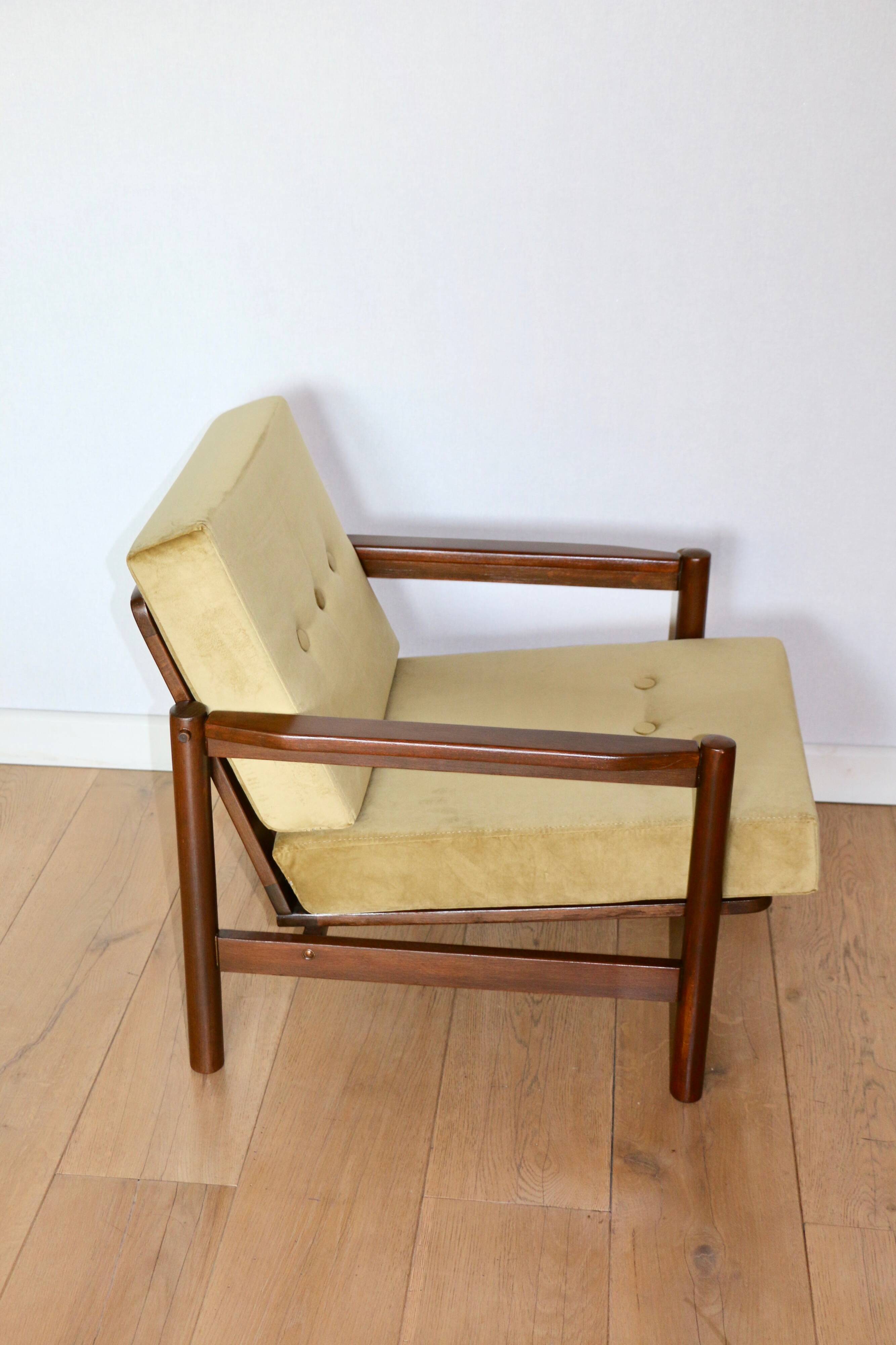 Fauteuil Vintage en Velours Olive, Années 70