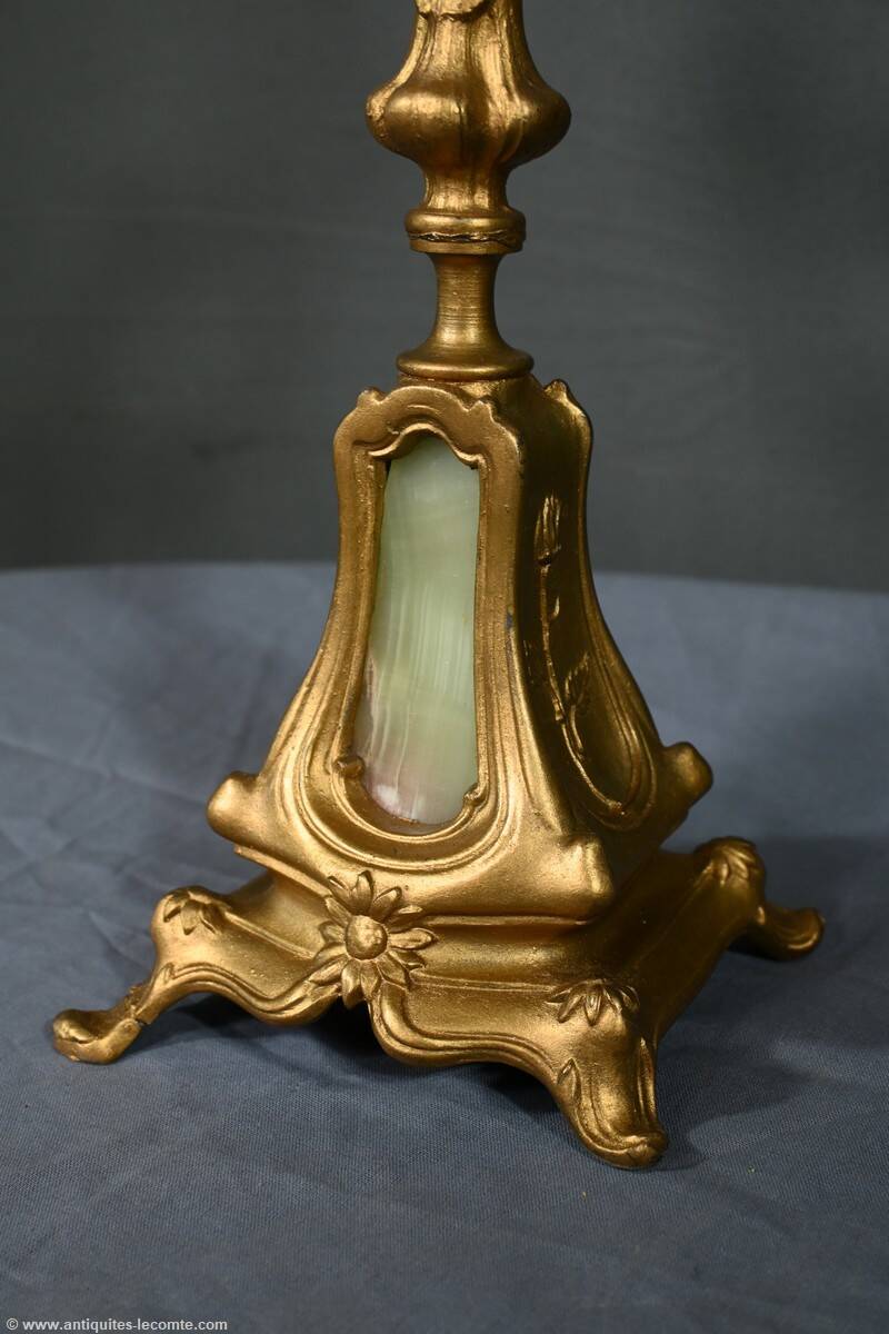 Pair of candelabra in gilded spelter and onyx – 1940