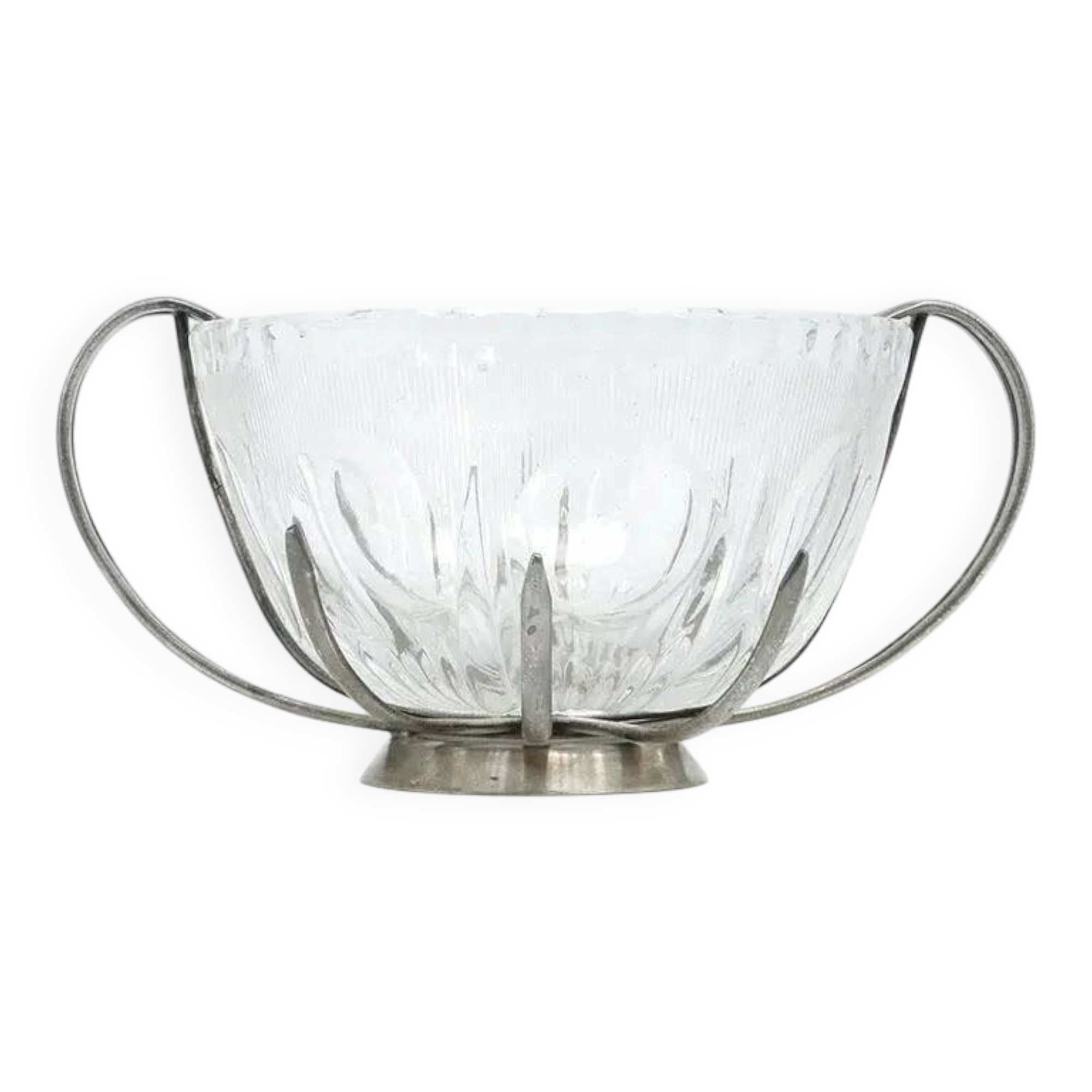 Sugar bowl, new look postmodernism, silver-plated brass and glass, Poland, 1970s