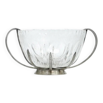 Sugar bowl, new look postmodernism, silver-plated brass and glass, Poland, 1970s