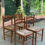 4 kitchen chairs in light solid wood and straw