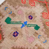 Tapis Couloir Vintage Turc, Marron, Rouge & Bleu Motifs Tribaux Géométrique