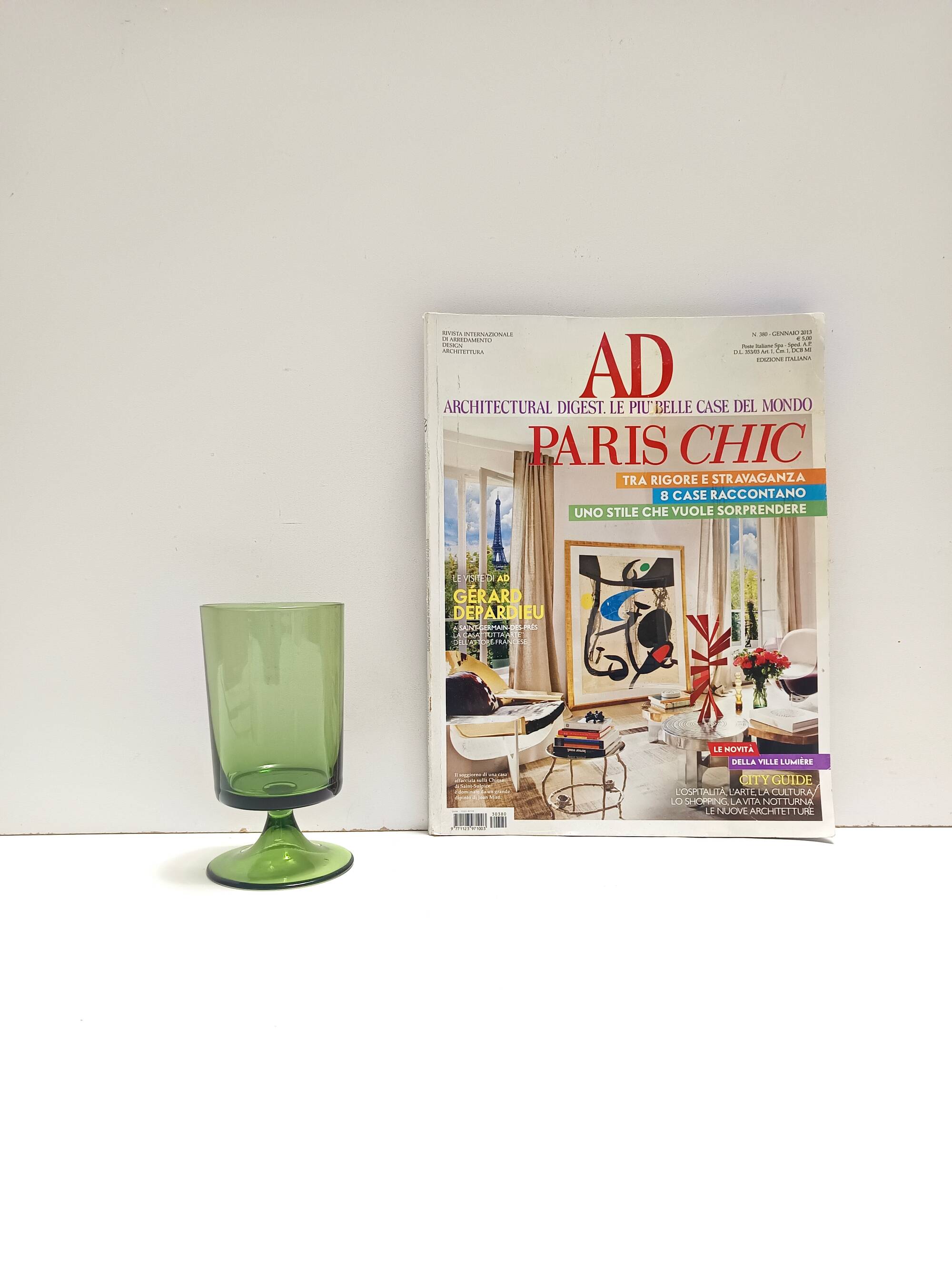 Set of Nine Green Hand-Blown Glass Drinking Glasses, Empoli, Italy