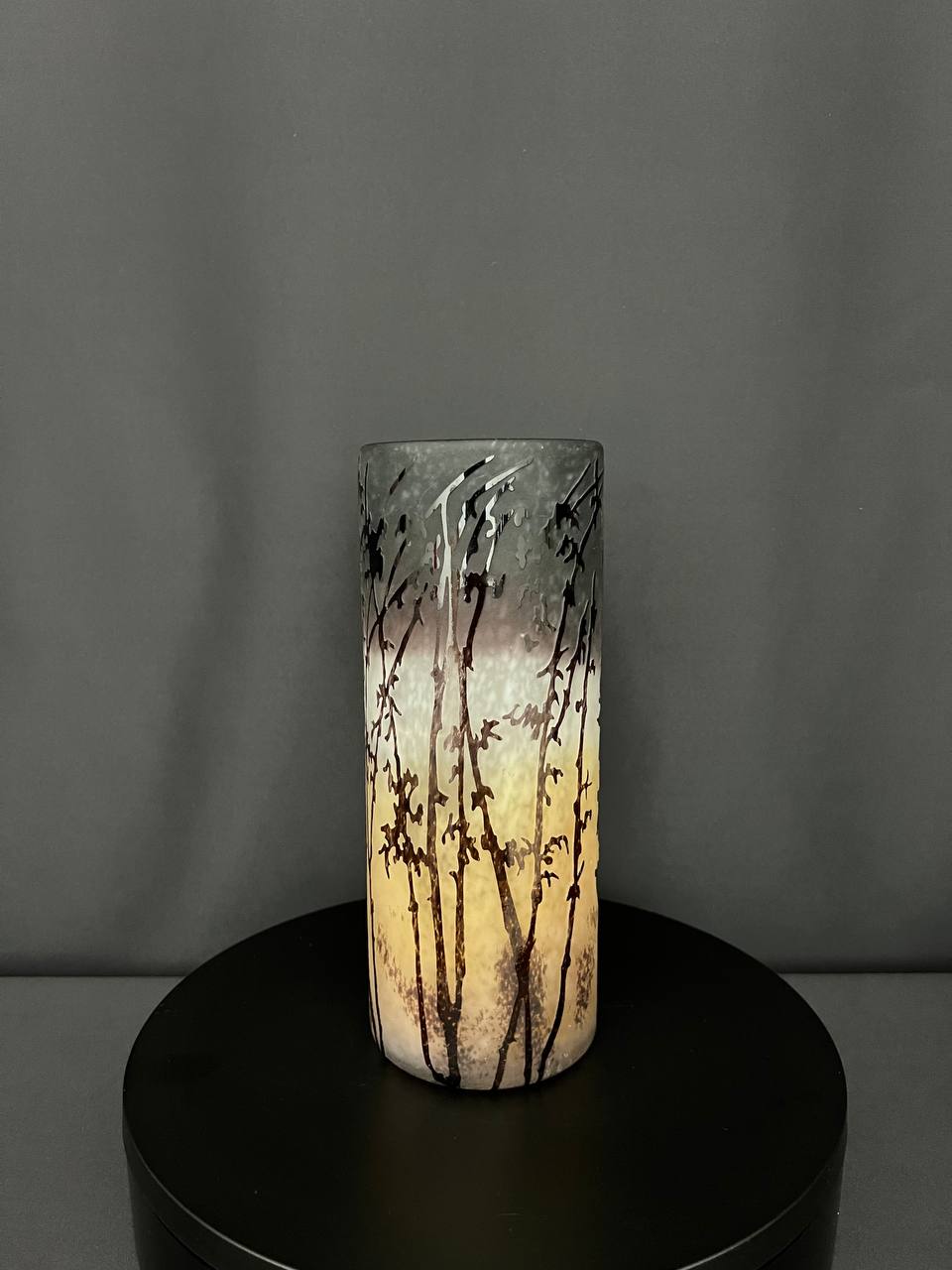 Multilayer cameo glass vase with acid-etched floral decoration.