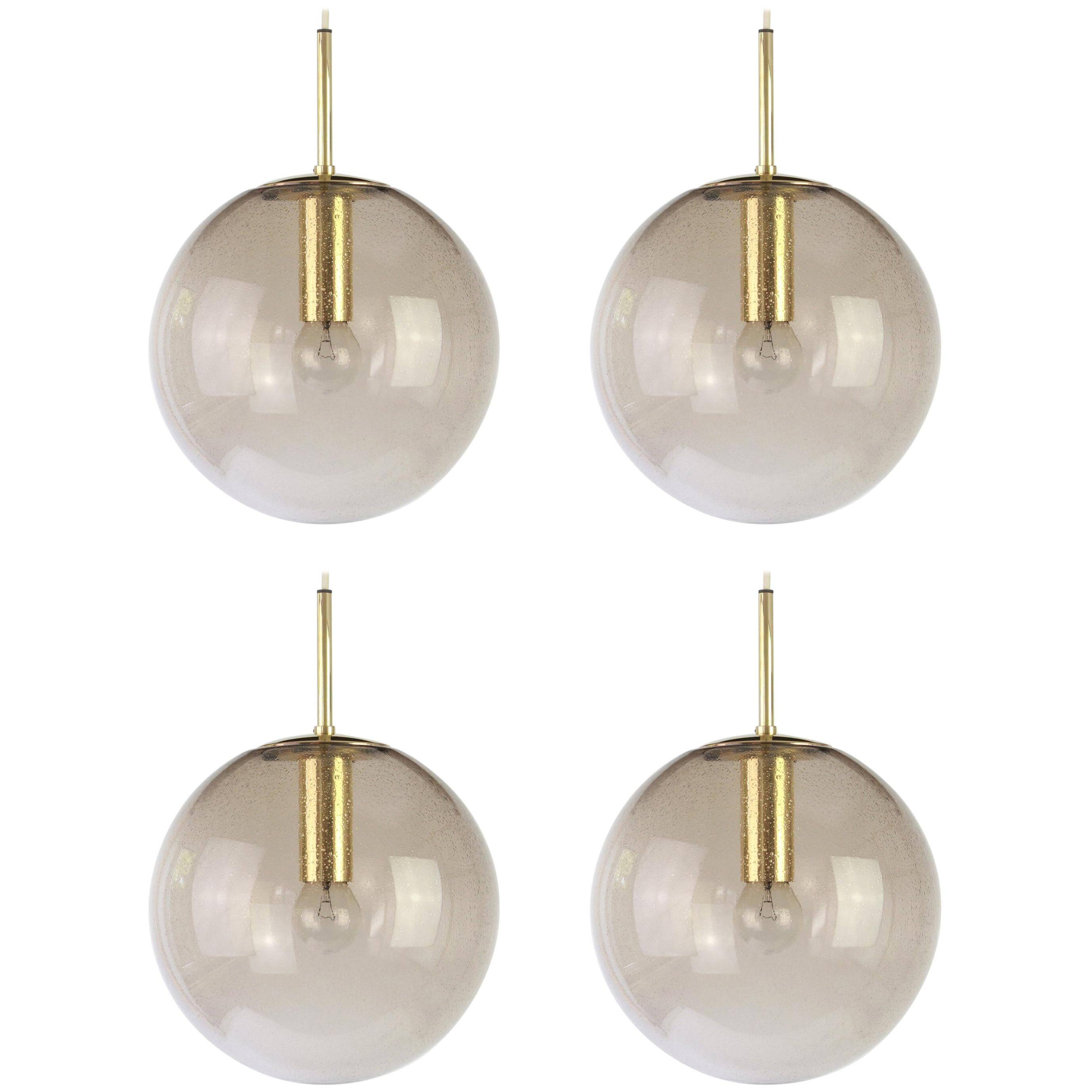 Limburg pendant light with smoked glass ball, Germany, 1970s