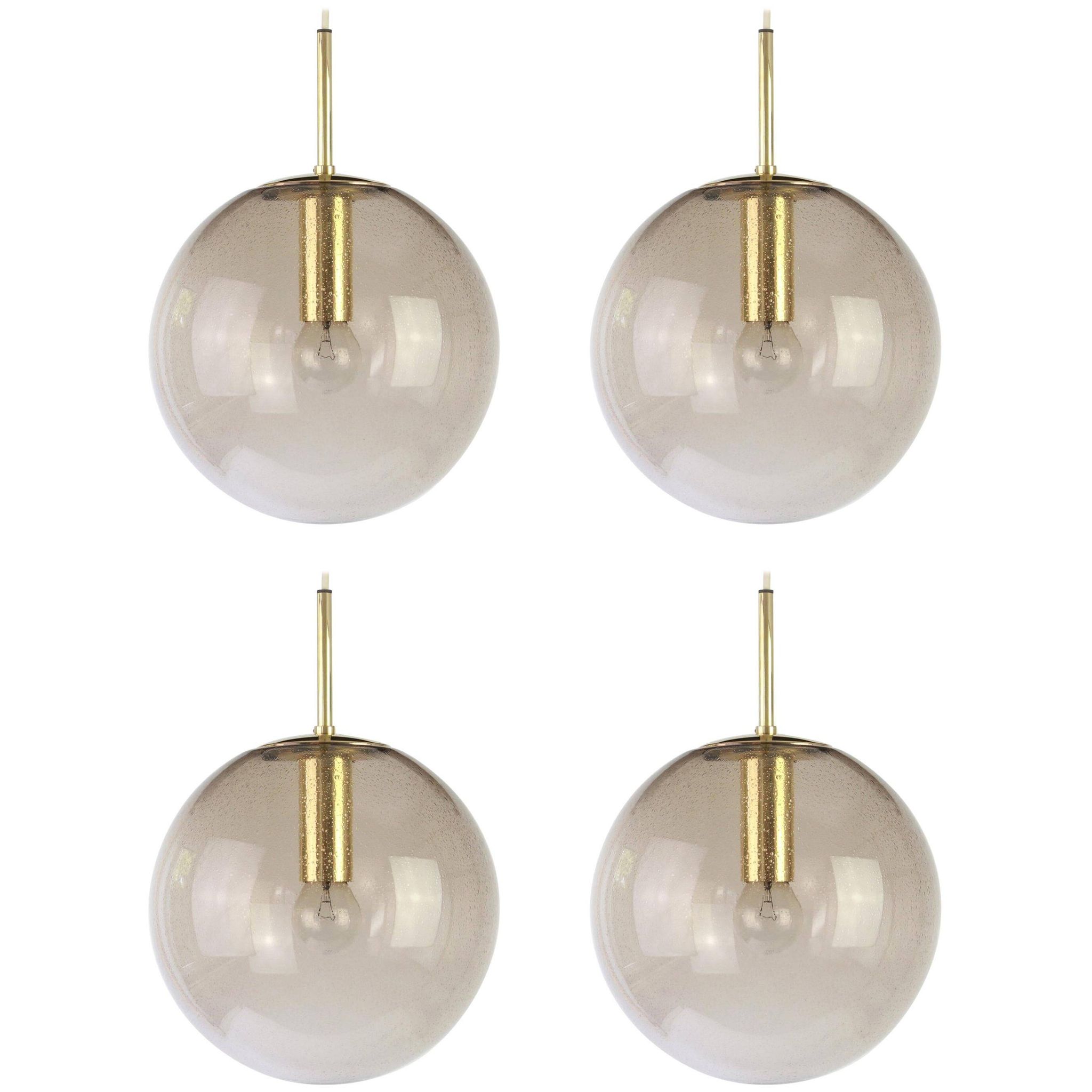 Limburg pendant light with smoked glass ball, Germany, 1970s