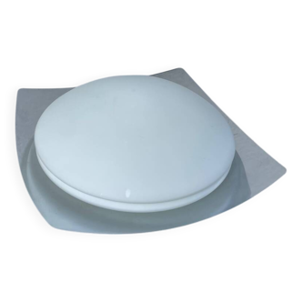 Applique plafonnier en verre blanc et inox