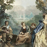 Fête dans le jardin, aquarelle encadrée fin XIXe