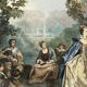 Fête dans le jardin, aquarelle encadrée fin XIXe