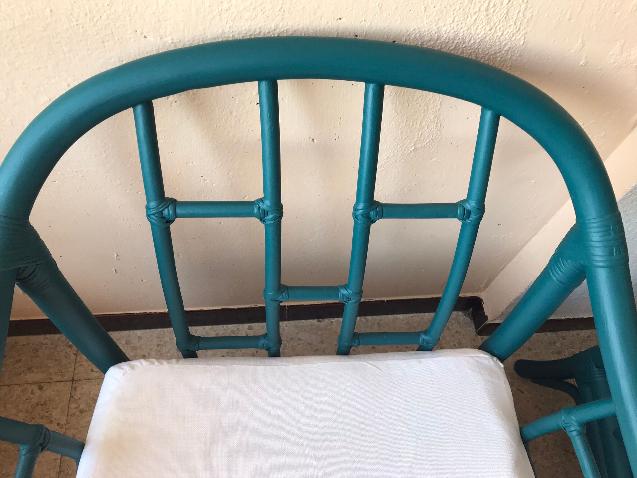 Pair of vintage blue rattan armchairs