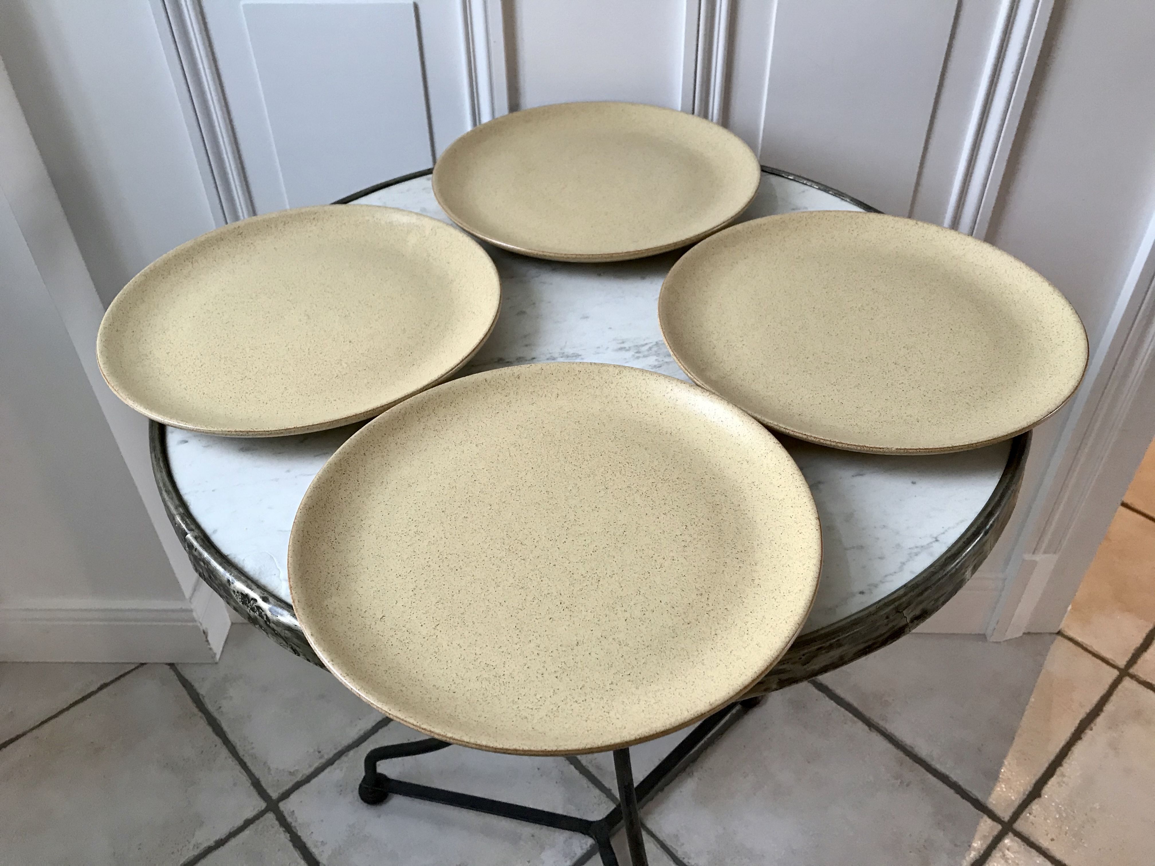 Set of 4 large flat plates in light stoneware made in France 60s and 70s