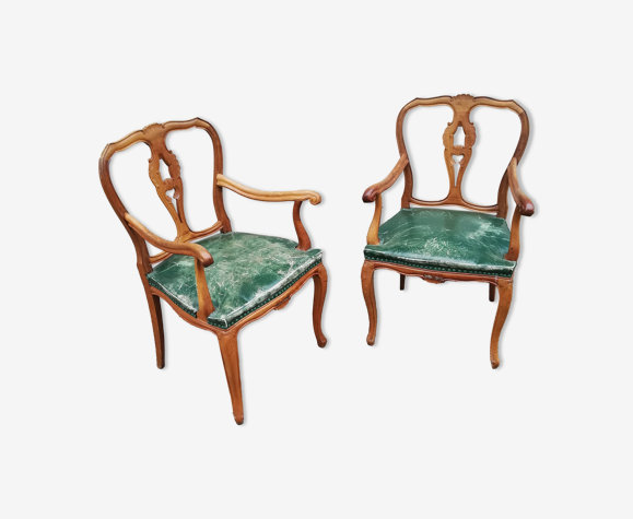 Paire de fauteuils en cuir vert