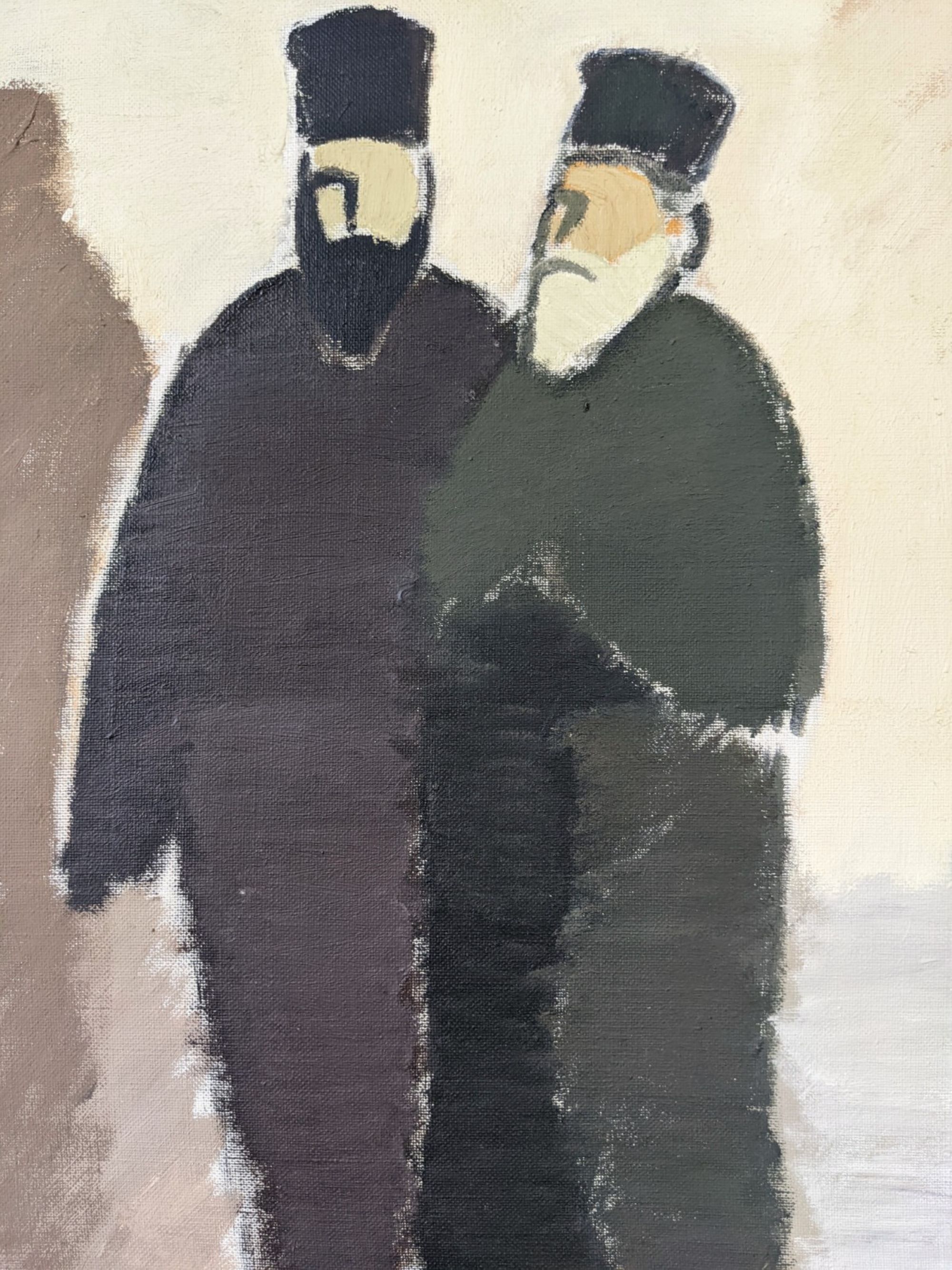 Mid-Century Modern Swedish "The Priests" Vintage Figurative Oil Painting, Framed