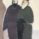 Mid-Century Modern Swedish "The Priests" Vintage Figurative Oil Painting, Framed