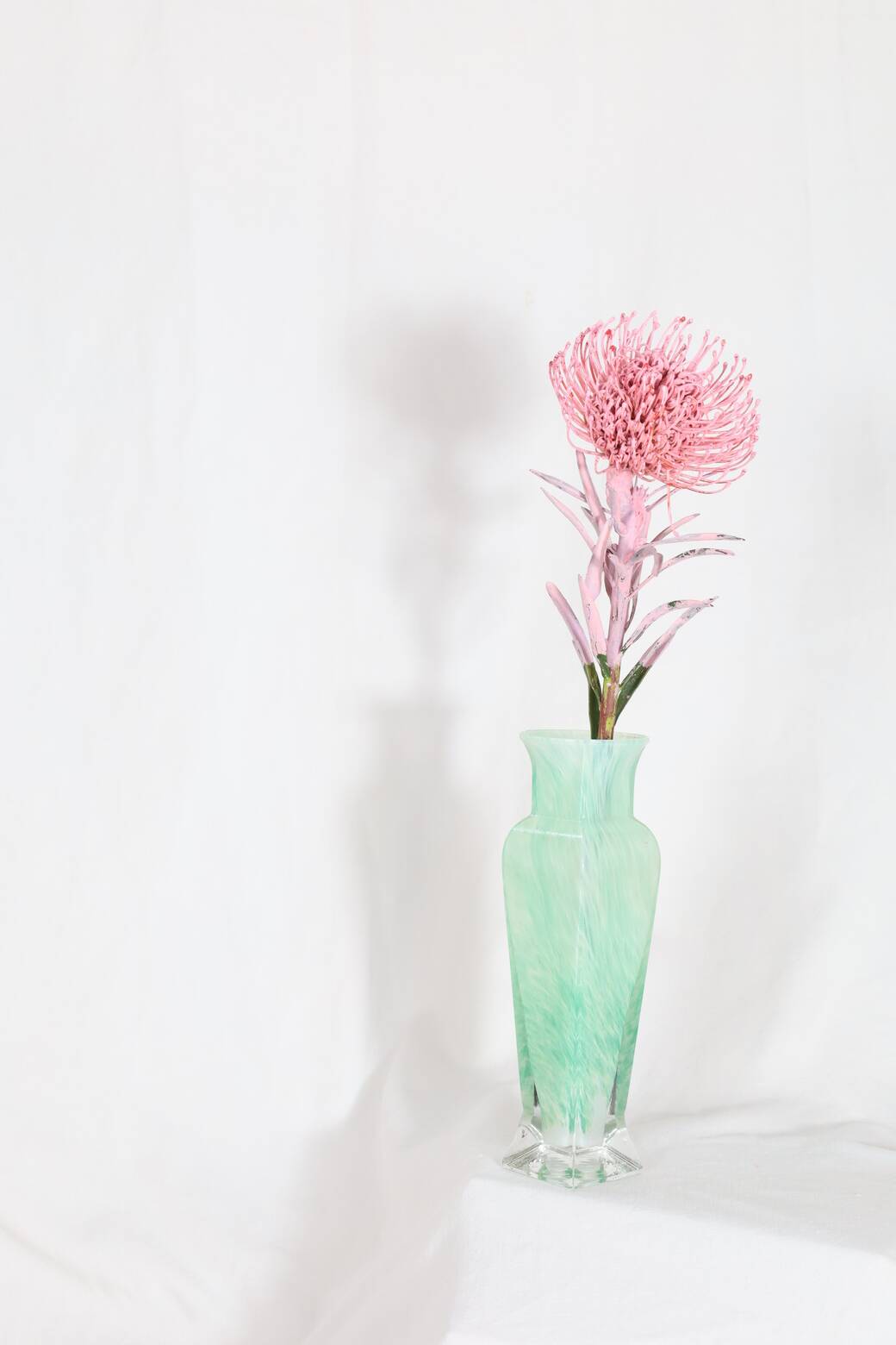 WATER GREEN AND WHITE SPECKLED MURANO GLASS VASE