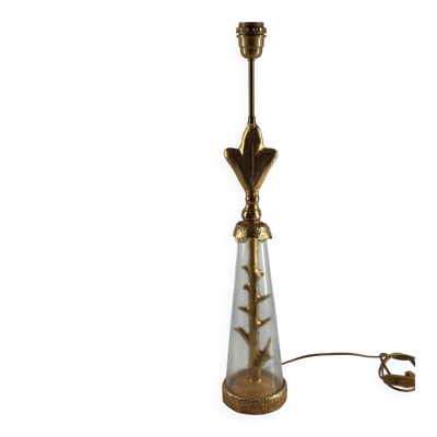 Pied de lampe vintage signé Pierre Casenove bronze doré verre années 70