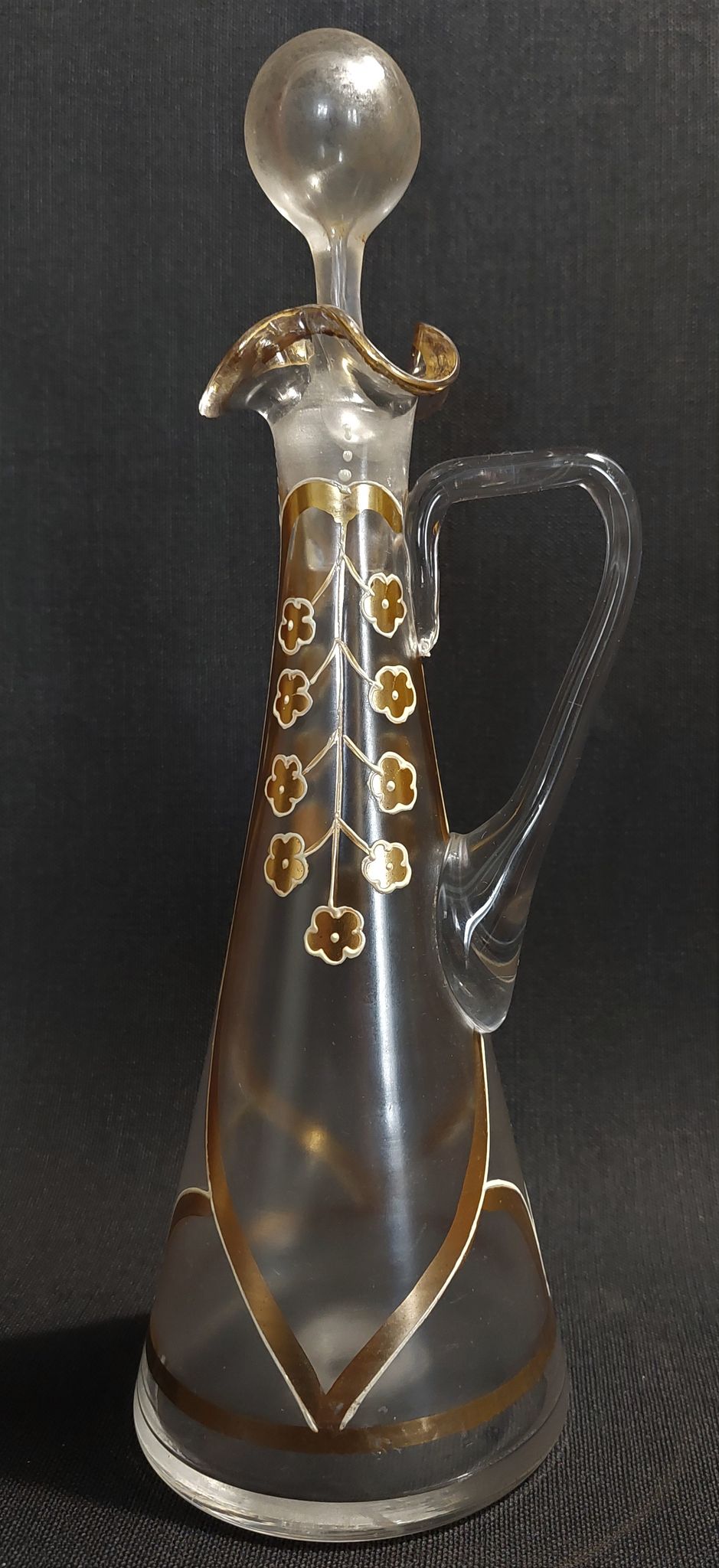 Enamelled glass ewer decanter gold decoration numbered early twentieth art nouveau