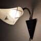 1950s wall lamp, metal, flexible brass stem and opaque shade.
