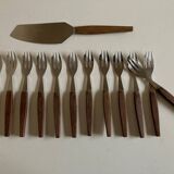 Set of 12 teak dessert forks 1960 Scandinavian