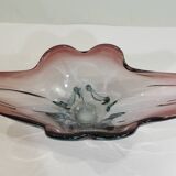 Murano style blown glass fruit bowl in purple with blue highlights - this