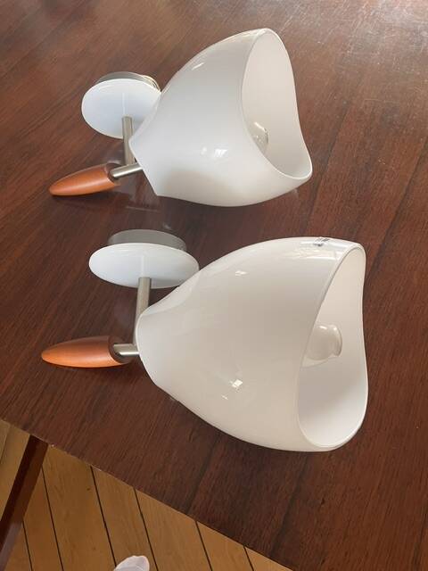 Vintage wall light pair; white opaline.