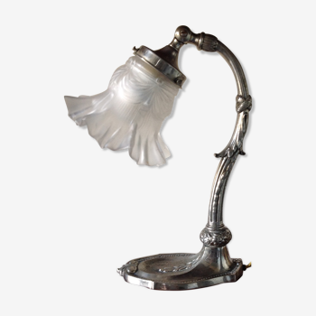 Old desk lamp, circa 1900, in silver bronze