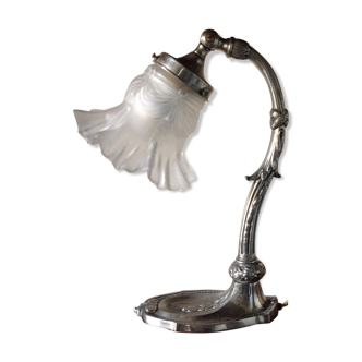 Old desk lamp, circa 1900, in silver bronze