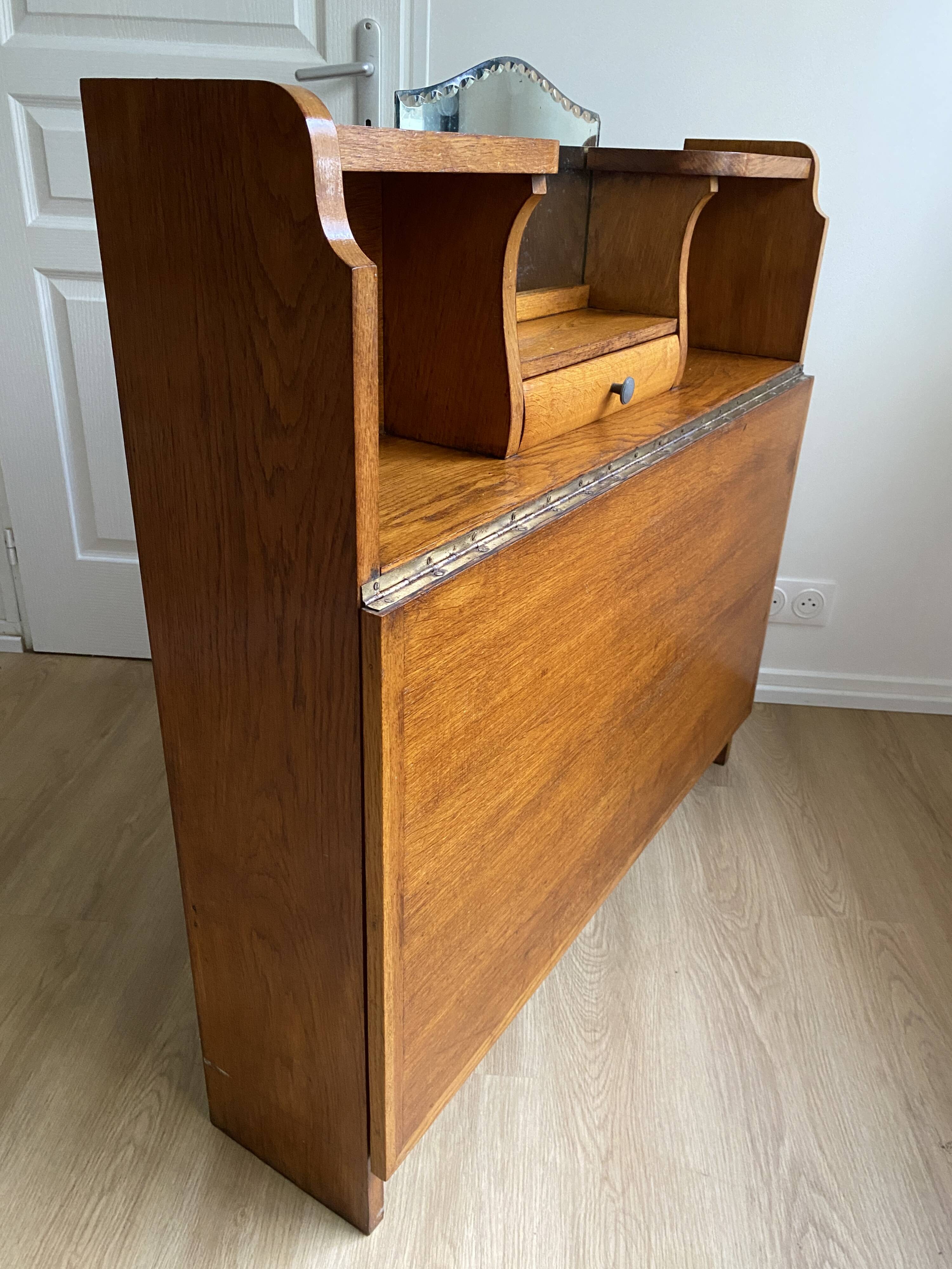 Wooden console table / vintage folding desk with mirror and small drawer