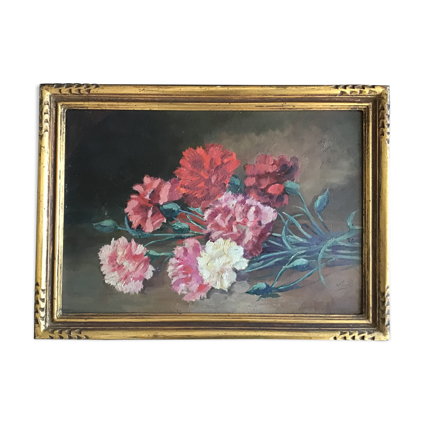 Tableau, bouquet de fleurs oeillets
