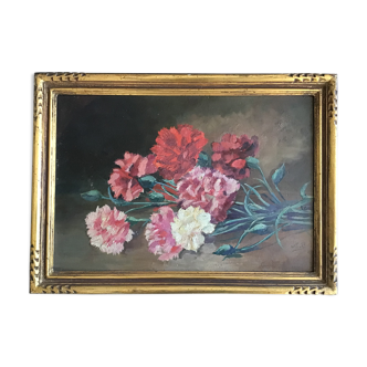 Painting, bouquet of flowers carnations