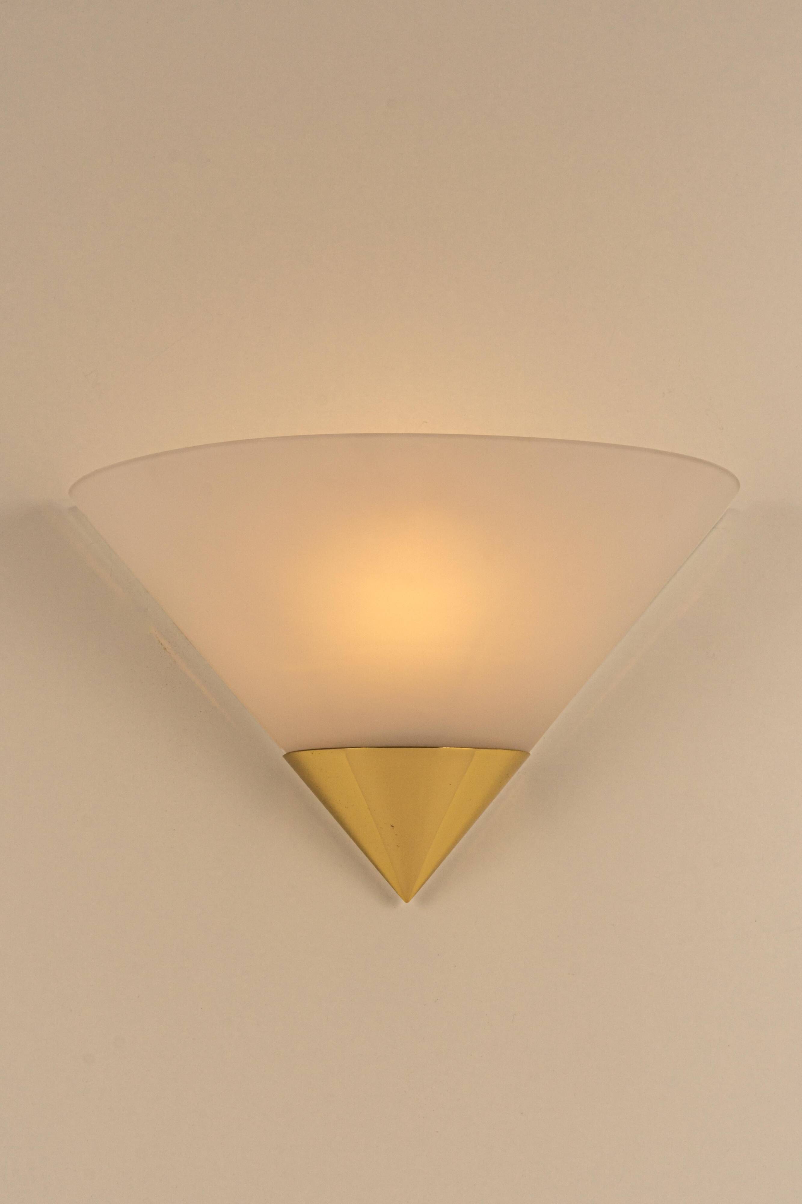 Pair of opal glass wall lights designed by Limburg, Germany.