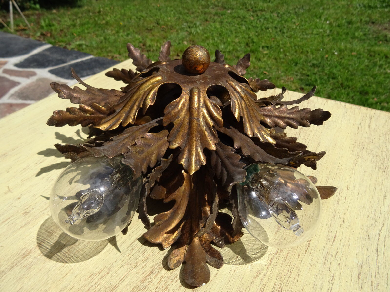 Gold metal leaf ceiling 6 bulbs