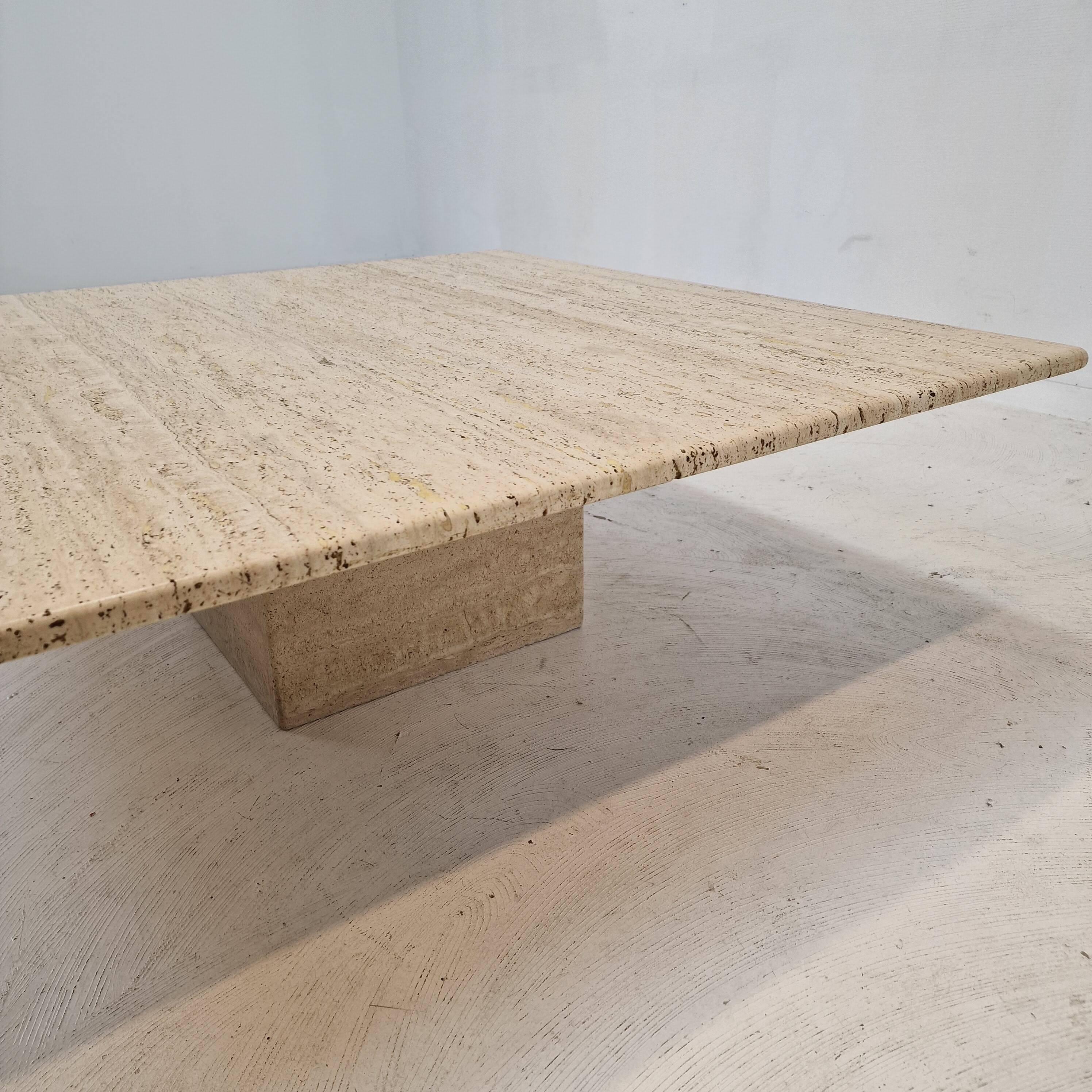 Italian Square Coffee Table in Travertine, 1980s