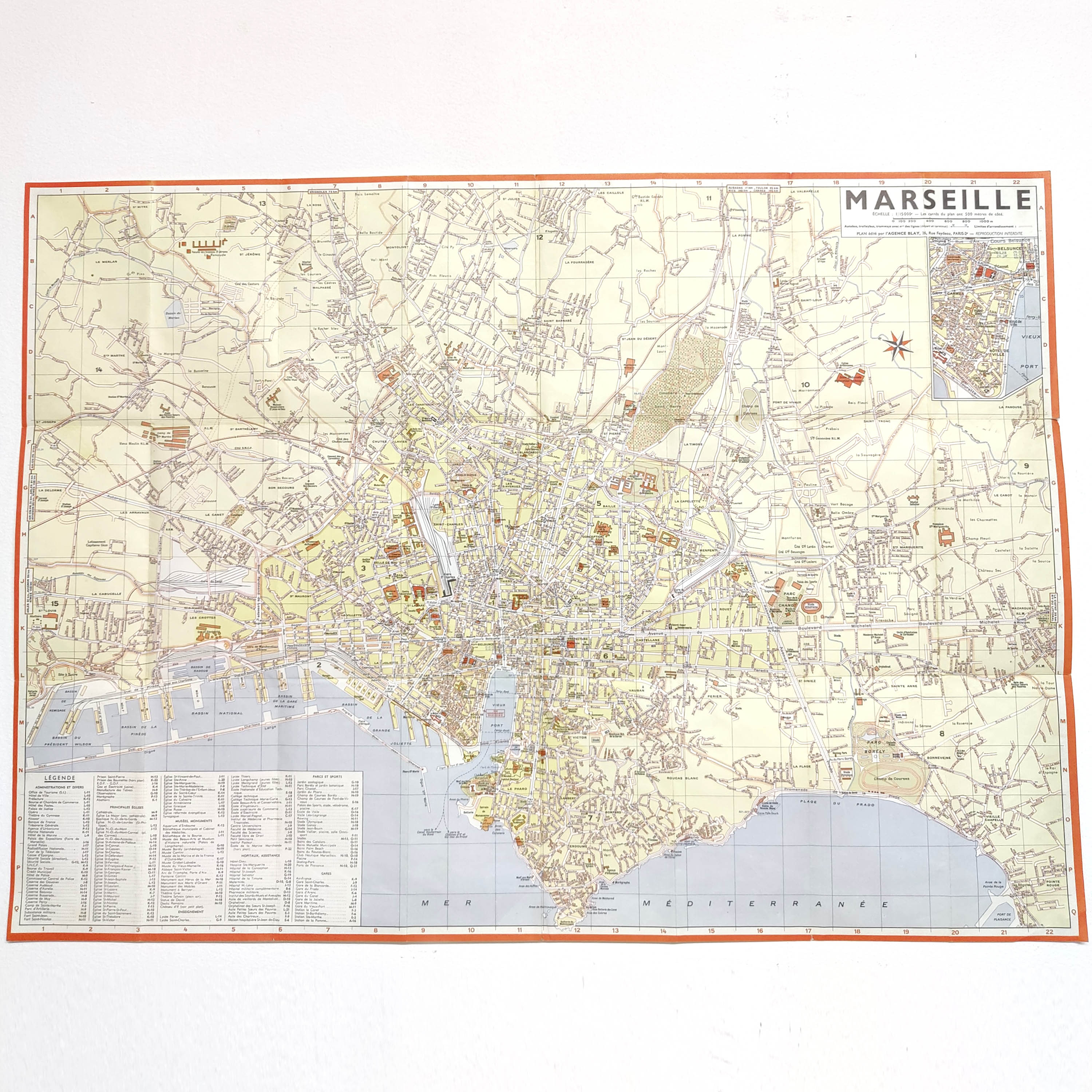 Vintage map of Marseille 1970