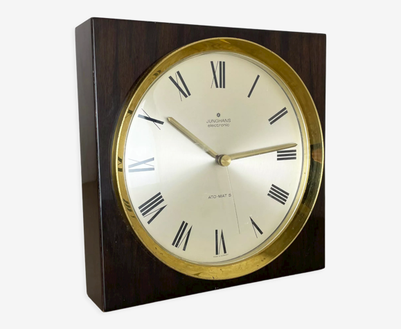 Horloge murale en bois & laiton par Junghans, Allemagne, années 1970